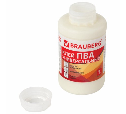 Клей ПВА BRAUBERG, 1 кг, универсальный (бумага, картон, дерево), 600983