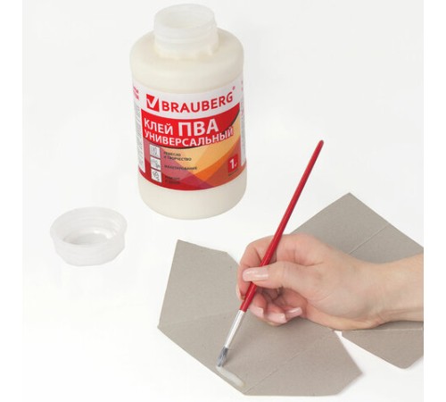 Клей ПВА BRAUBERG, 1 кг, универсальный (бумага, картон, дерево), 600983