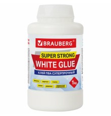 Клей ПВА BRAUBERG, 1 кг, суперпрочный (керамика, ткань, кожа, дерево, бумага, картон), 600984