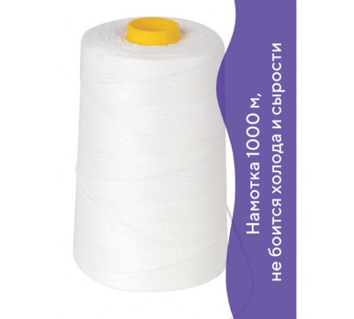 Нить лавсановая для прошивки документов, БЕЛАЯ, диаметр 1 мм, длина 1000 м, ЛШ 210, BRAUBERG, 601578