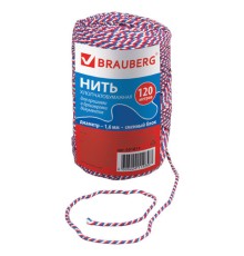 Нить хлопчатобумажная для прошивки документов, ТРИКОЛОР, диаметр 1,6 мм, длина 120 м, сменный блок, BRAUBERG, 601814
