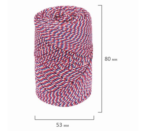 Нить хлопчатобумажная для прошивки документов, ТРИКОЛОР, диаметр 1,6 мм, длина 120 м, сменный блок, BRAUBERG, 601814