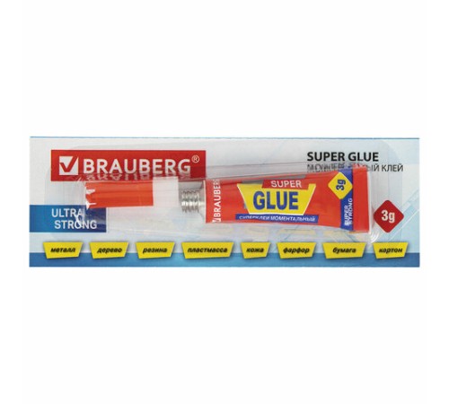 Клей моментальный (суперклей) BRAUBERG, 3 г, ПРОЧНЫЙ, отрывная мультикарта, 605566