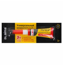Клей моментальный (суперклей) LAIMA, 3 г, УЛЬТРАПРОЧНЫЙ, отрывная мультикарта, 605567