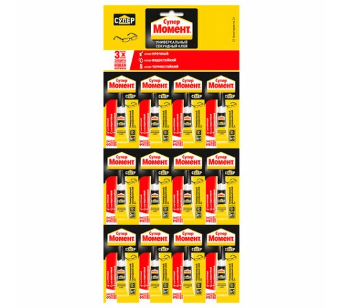 Клей моментальный Супер МОМЕНТ, 3 г, отрывная мультикарта, 1305649