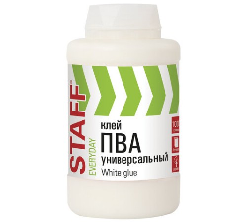 Клей ПВА универсальный 1 кг (бумага, картон, дерево), STAFF, 606431