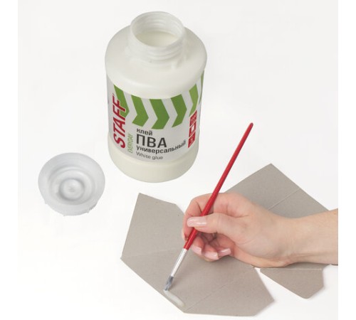 Клей ПВА универсальный 1 кг (бумага, картон, дерево), STAFF, 606431