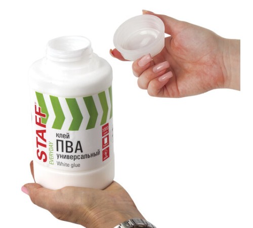 Клей ПВА универсальный 1 кг (бумага, картон, дерево), STAFF, 606431