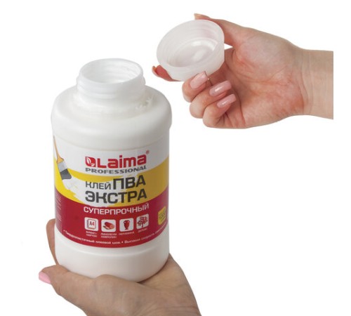 Клей ПВА Экстра Суперпрочный 1 кг (керамика, ткань, кожа, дерево, бумага, картон), LAIMA, 606432