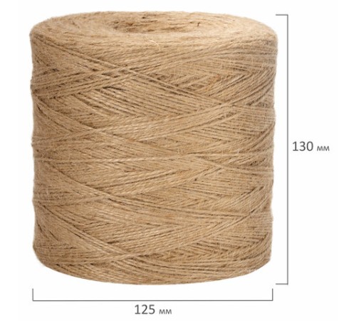 Шпагат джутовый полированный длина 1200 м диаметр 1,8 мм, 2-х ниточный, BRAUBERG, 607942