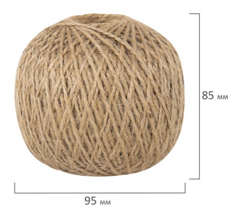 Шпагат джутовый полированный длина 165 м, диаметр 1,5 мм, 2-х ниточный, BRAUBERG, 607943