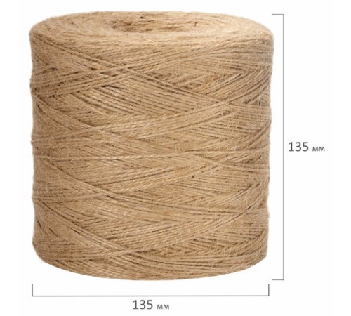 Шпагат джутовый полированный длина 900 м диаметр 2 мм, 3-х ниточный, BRAUBERG, 607946