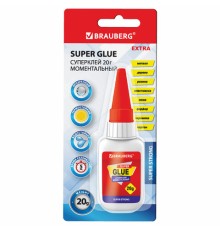 Клей моментальный ультрапрочный суперклей BRAUBERG EXTRA, 20 г, МАКСИМАЛЬНЫЙ ОБЪЕМ, 608101
