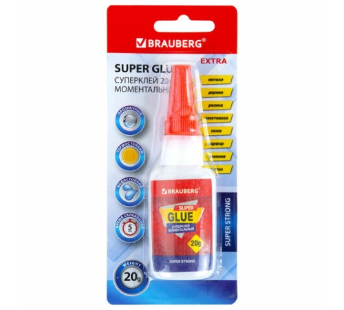 Клей моментальный ультрапрочный суперклей BRAUBERG EXTRA, 20 г, МАКСИМАЛЬНЫЙ ОБЪЕМ, 608101