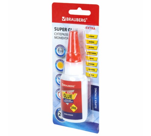 Клей моментальный ультрапрочный суперклей BRAUBERG EXTRA, 20 г, МАКСИМАЛЬНЫЙ ОБЪЕМ, 608101