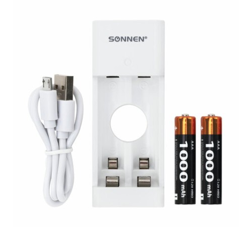 Зарядное устройство с аккумуляторами 2 шт. AAA (HR03), 1000 mAh, SONNEN BC2, в блистере, 455004 Зарядное устройство с аккумуляторами 2 шт. AAA (HR03), 1000 mAh, SONNEN BC2, в блистере, 455004