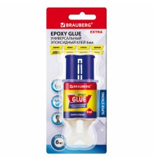 Клей универсальный эпоксидный шприц (смола+отвердитель) 3+3 мл суперпрочный, BRAUBERG EXTRA, 608104