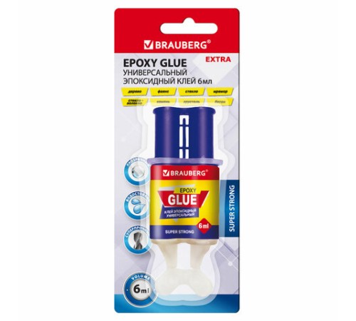 Клей универсальный эпоксидный шприц (смола+отвердитель) 3+3 мл суперпрочный, BRAUBERG EXTRA, 608104