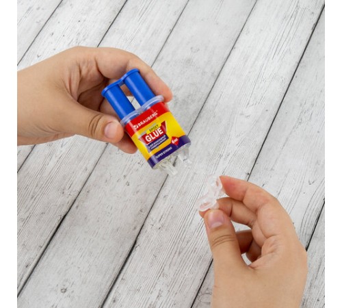 Клей универсальный эпоксидный шприц (смола+отвердитель) 3+3 мл суперпрочный, BRAUBERG EXTRA, 608104