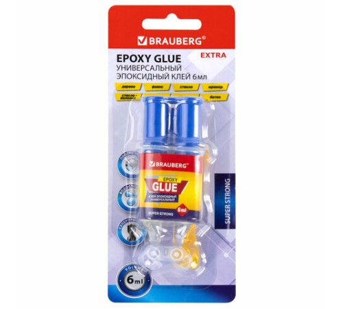 Клей универсальный эпоксидный шприц (смола+отвердитель) 3+3 мл суперпрочный, BRAUBERG EXTRA, 608104