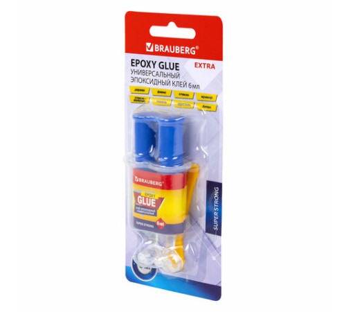 Клей универсальный эпоксидный шприц (смола+отвердитель) 3+3 мл суперпрочный, BRAUBERG EXTRA, 608104