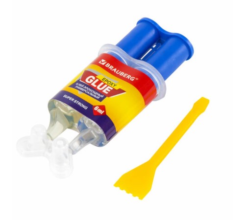 Клей универсальный эпоксидный шприц (смола+отвердитель) 3+3 мл суперпрочный, BRAUBERG EXTRA, 608104