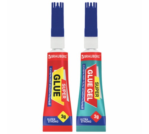 Клей-Гель моментальный 3 шт. по 3 г + Суперклей 3 шт. по 3 г, НАБОР 6 тюбиков, BRAUBERG EXTRA, 608108