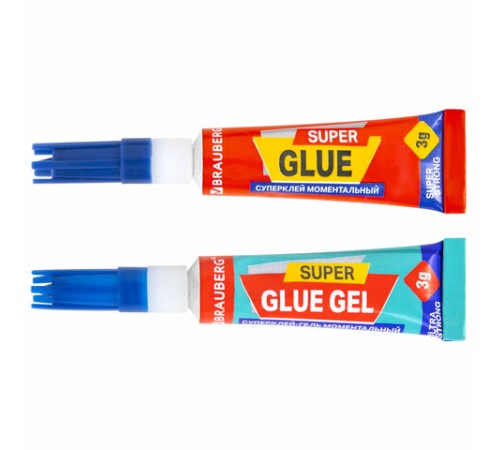 Клей-Гель моментальный 3 шт. по 3 г + Суперклей 3 шт. по 3 г, НАБОР 6 тюбиков, BRAUBERG EXTRA, 608108