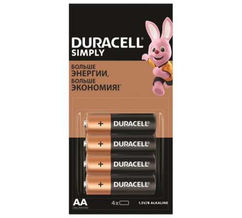 Батарейки КОМПЛЕКТ 4 шт. (отрывной блок) DURACELL Simply ОРИГИНАЛ, AA (LR6, 15А), алкалиновые, пальчиковые, Б0046868 Батарейки КОМПЛЕКТ 4 шт. (отрывной блок) DURACELL Simply ОРИГИНАЛ, AA (LR6, 15А), алкалиновые, пальчиковые, Б0046868