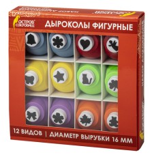 Дыроколы фигурные, НАБОР 12 видов, диаметр вырубки 16 мм, ОСТРОВ СОКРОВИЩ, 665227