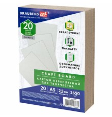Картон переплетный, толщина 2,5 мм, А5 (148х210 мм), КОМПЛЕКТ 20 шт., BRAUBERG ART, 665560