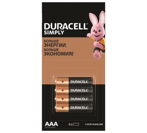 Батарейки КОМПЛЕКТ 4 шт. (отрывной блок), DURACELL Simply ОРИГИНАЛ, AAA (LR03,24А), алкалиновые, мизинчиковые, Б0046869 Батарейки КОМПЛЕКТ 4 шт. (отрывной блок), DURACELL Simply ОРИГИНАЛ, AAA (LR03,24А), алкалиновые, мизинчиковые, Б0046869