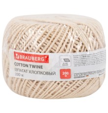Шпагат хлопковый для прошивки документов, вязания, макраме, длина 200 м, диаметр 2 мм, BRAUBERG, 700363