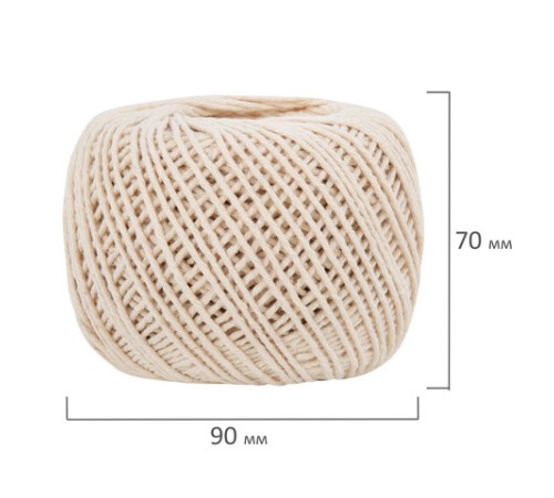 Шпагат хлопковый для прошивки документов, вязания, макраме, длина 200 м, диаметр 2 мм, BRAUBERG, 700363