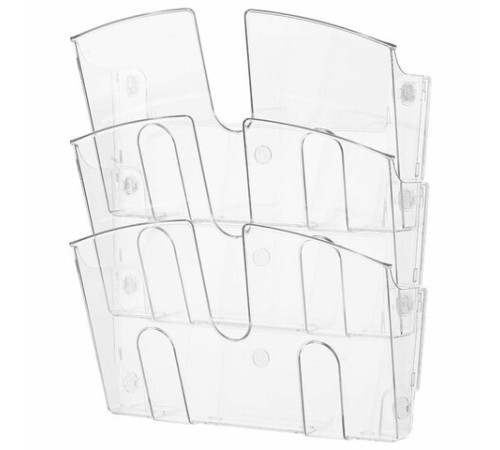 Лоток горизонтальный настенный для бумаг, ATTACHE, 3 секции, 430x310x32 мм, пластиковый, прозрачный, 87670