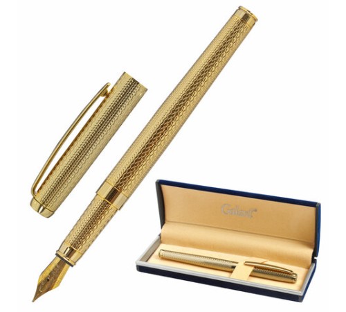 Ручка перьевая GALANT Versus, корпус золотистый, ежедневник недатированный А5 черный, пакет, 880906