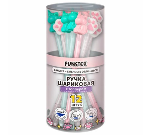Ручка с топпером с блёстками шариковая масляная FUNSTER (ФАНСТЕР) 