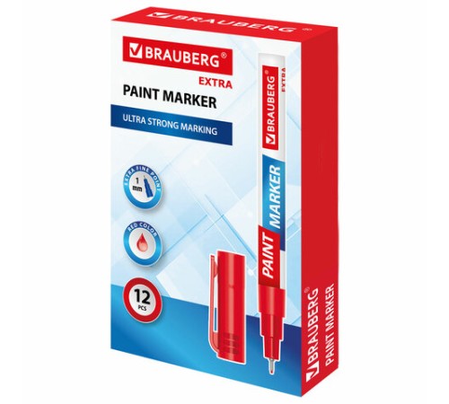 Маркер-краска лаковый EXTRA (paint marker) 1 мм, КРАСНЫЙ, УСИЛЕННАЯ НИТРО-ОСНОВА, BRAUBERG, 151964