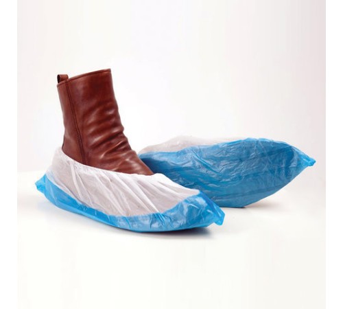 Бахилы КОМПЛЕКТ 50 штук (25 пар), ДВОЙНЫЕ (со стелькой), 40х14 см, 80 мкм, 6,5 г, ПНД, LAIMA, 104982