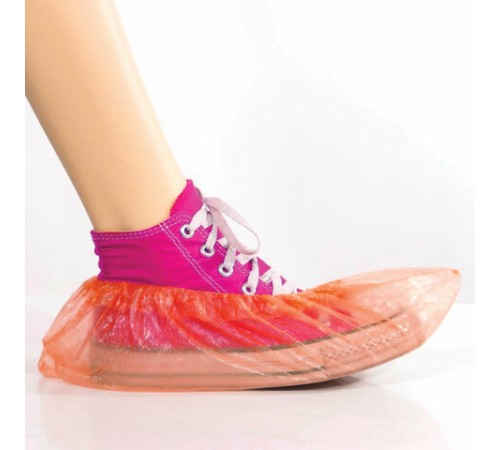 Бахилы КОМПЛЕКТ 100 штук (50 пар), ДЕТСКИЕ, размер 30х12 см, 2 г, ПНД, оранжевые, LAIMA, 104983