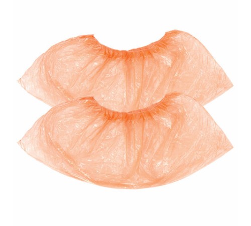 Бахилы КОМПЛЕКТ 100 штук (50 пар), ДЕТСКИЕ, размер 30х12 см, 2 г, ПНД, оранжевые, LAIMA, 104983