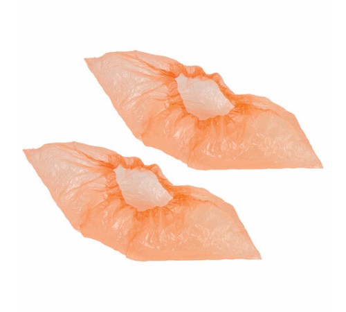 Бахилы КОМПЛЕКТ 100 штук (50 пар), ДЕТСКИЕ, размер 30х12 см, 2 г, ПНД, оранжевые, LAIMA, 104983