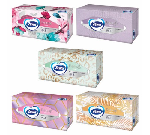 Салфетки косметические 90 штук в картонном боксе, 3-слойные, ZEWA Deluxe Design, 28420