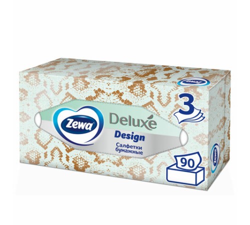 Салфетки косметические 90 штук в картонном боксе, 3-слойные, ZEWA Deluxe Design, 28420
