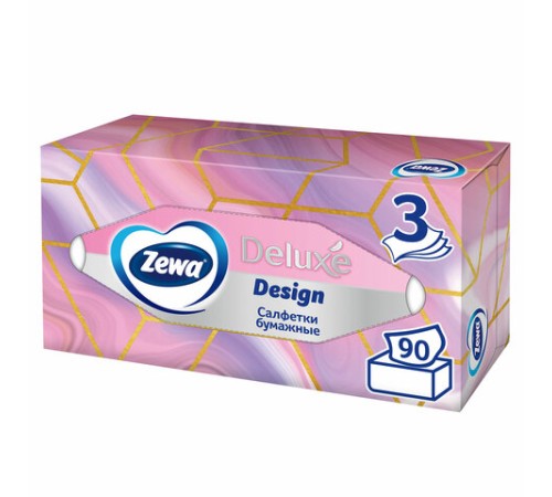 Салфетки косметические 90 штук в картонном боксе, 3-слойные, ZEWA Deluxe Design, 28420
