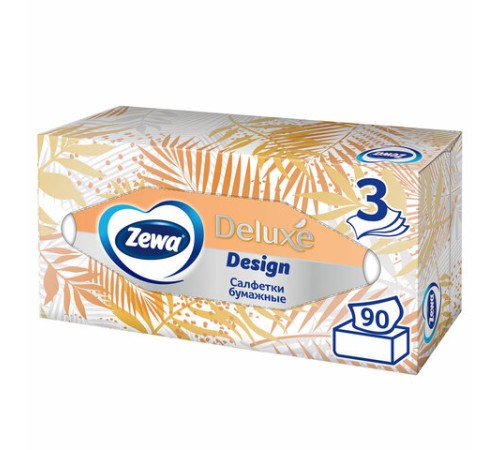 Салфетки косметические 90 штук в картонном боксе, 3-слойные, ZEWA Deluxe Design, 28420