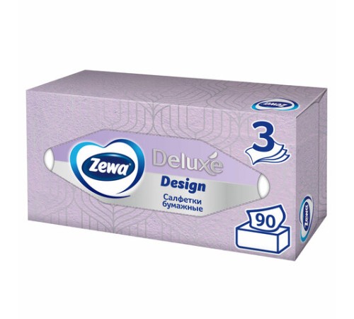 Салфетки косметические 90 штук в картонном боксе, 3-слойные, ZEWA Deluxe Design, 28420