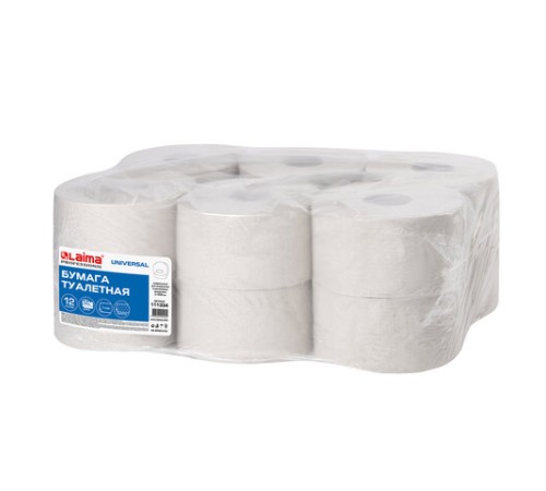Бумага туалетная 200 м, LAIMA (T2), UNIVERSAL, 1-слойная, цвет натуральный, КОМПЛЕКТ 12 рулонов, 111334