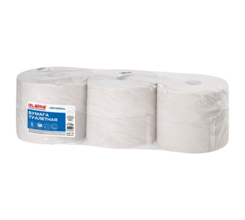 Бумага туалетная БОЛЬШОЙ РУЛОН, 450 м, LAIMA (T1), UNIVERSAL, 1-слойная, КОМПЛЕКТ 6 рулонов, 111336