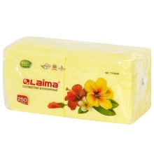 Салфетки бумажные 250 штук, 24х24 см, LAIMA, желтые, 100% целлюлоза, 111948